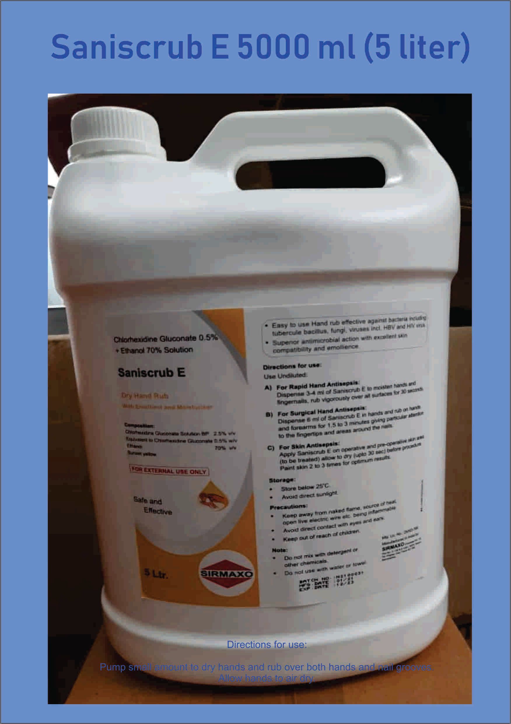 SanI E Saniscrub E Solution 5000 ml (5 Ltr) Hand Sanitizer-Free delivery charge peninsular malaysia - pre order stock arrive 28 July 2021