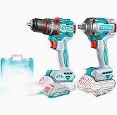 Total 2pcs Li-ion Impact Drill 66Nm + Impact Wrench 400Nm Combo Set TCKLI20275