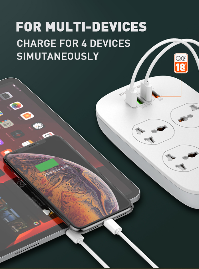 LDNIO SC4407 POWER SOCKET WITH 4 SOCKET OUTLETS AND 4 USB CHARGING PORT