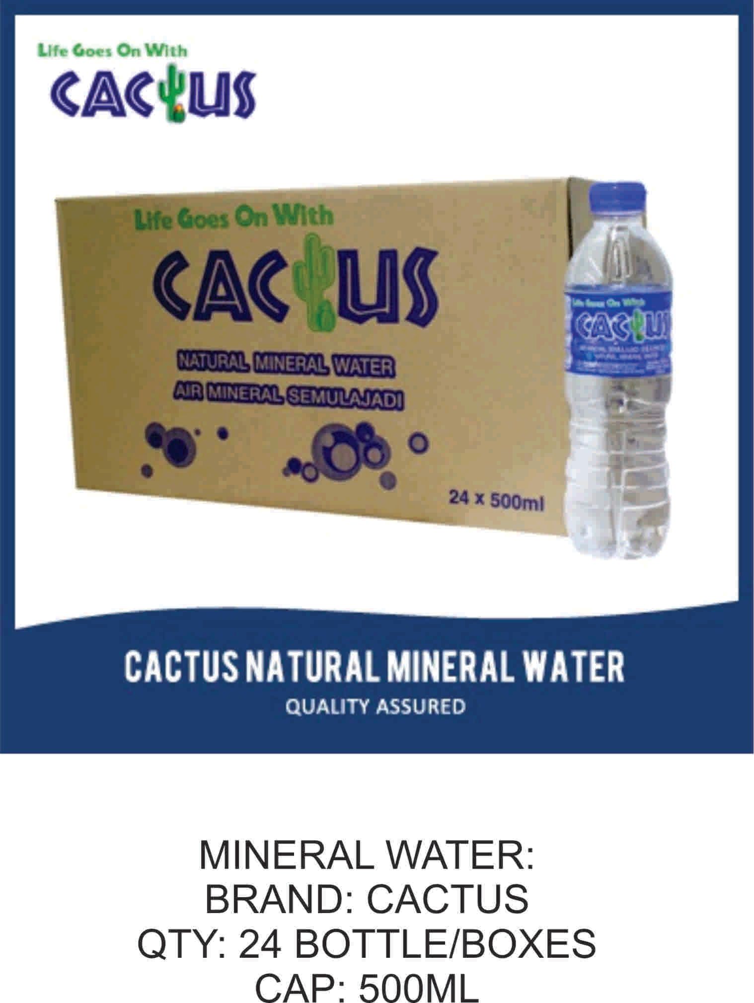 CACTUS NATURAL MINERAL WATER -500 ML- Klang Valley only CACTUS NATURAL MINERAL WATER -500 ML - Klang Valley only