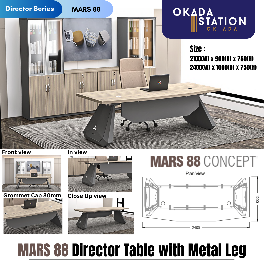 FOX(MATRIX SYSTEM) MARS 88 DIRECTOR TABLE WITH METAL LEG - TABLE ONLY & COMBO SET / FOX / MATRIX SYSTEM / MARS 88-2100 / MARS 88-2400 / TABLE ONLY / TABLE WITH CABINET FULL SET / OFFICE TABLE / DIRECTOR TABLE / MEJA PEJABAT / MEJA JADUAL PENGARAH / 2100MM / 2400MM