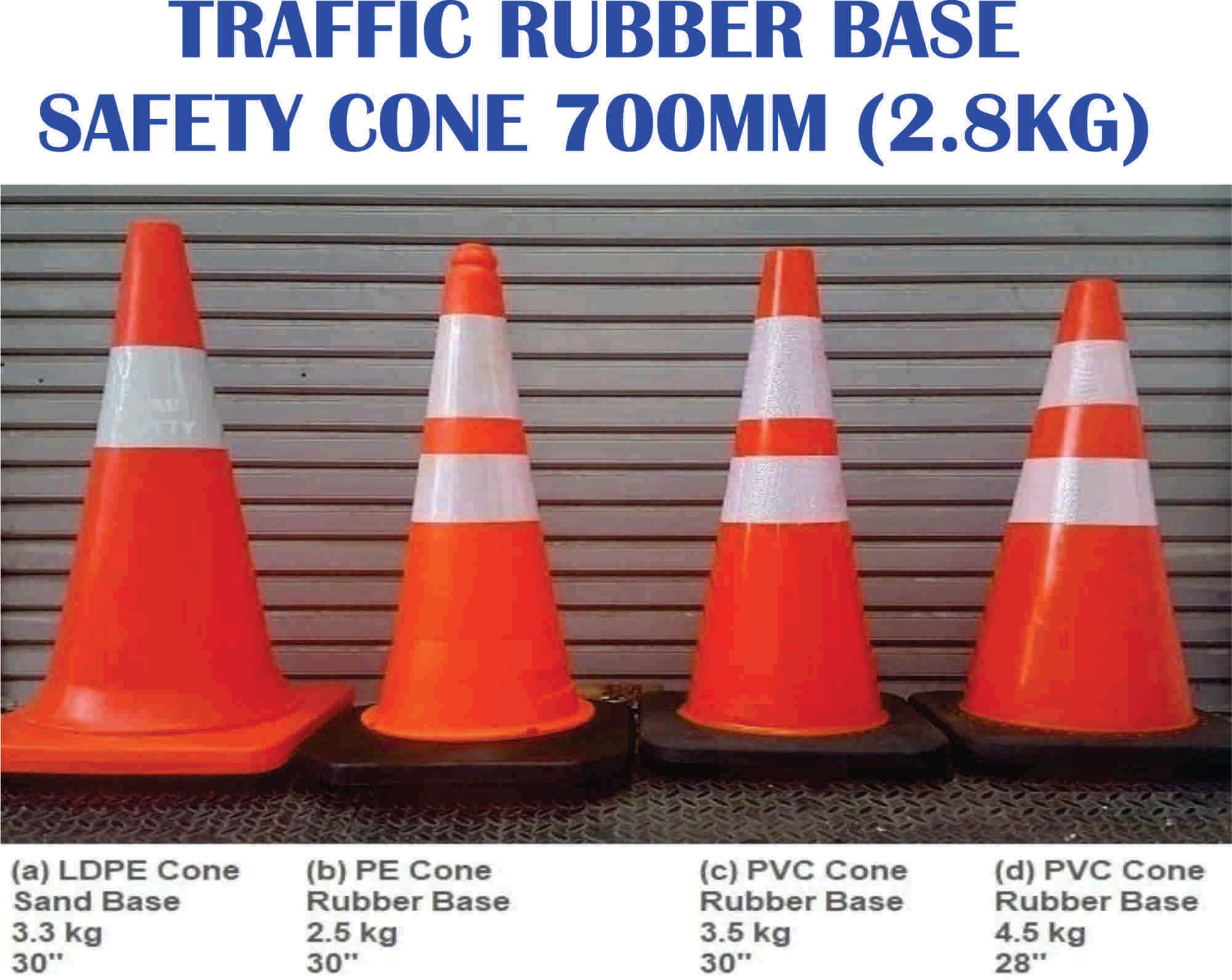 OCHA TRAFFIC RUBBER BASE SAFETY CONE 700MM - 2.4KG ( VARIOUS TYPE)