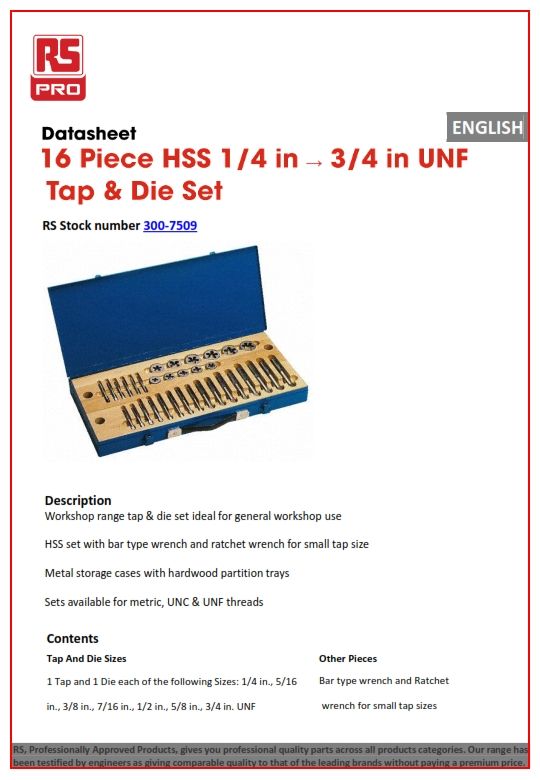 RSPRO RS PRO 25 Piece HSS Thread Tap & Die Set