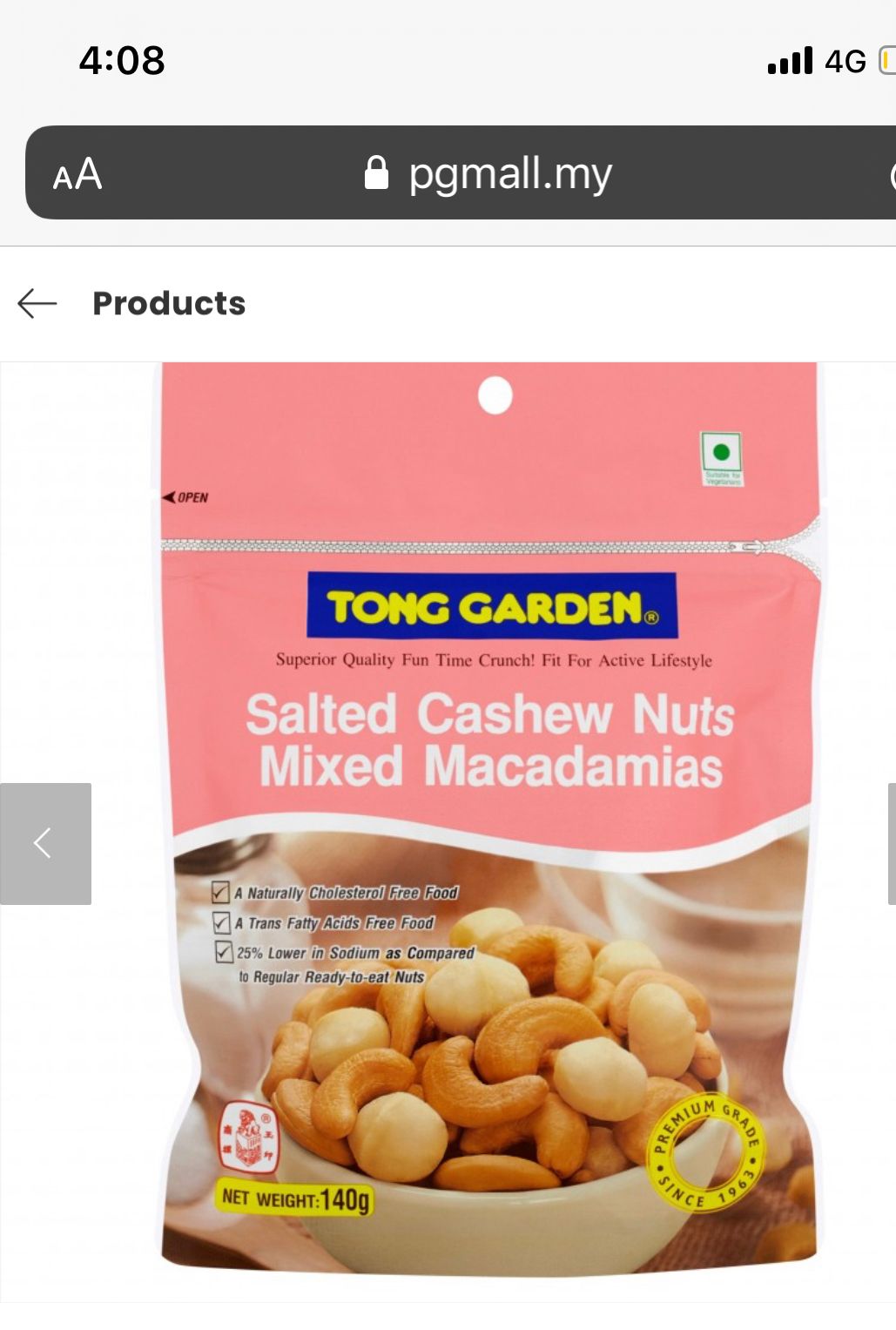 TONG GARDEN SALTED CASHEW NUTS MIXED MACADAMIAS 140G