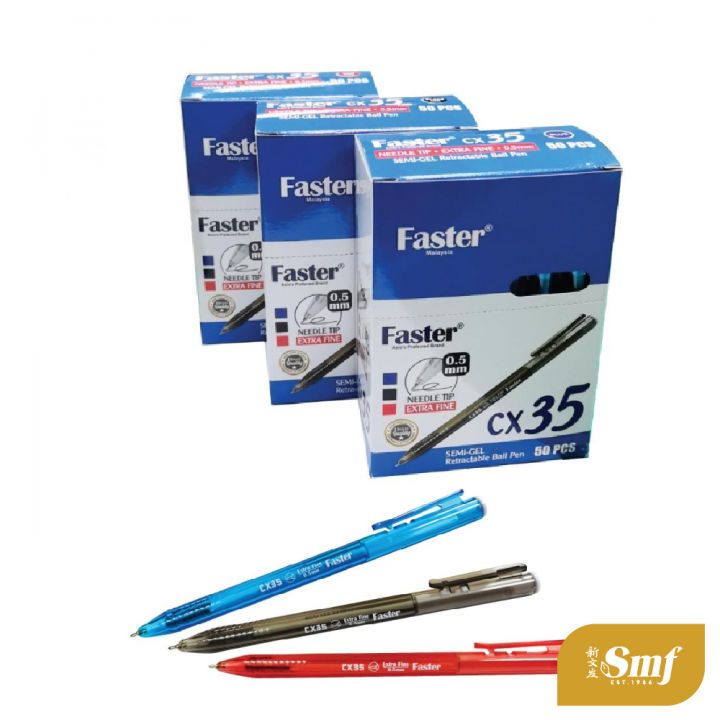 Faster Ball Pen 0.5mm (Black/Blue/Red) Per Box