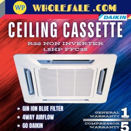 Daikin R32 1.0HP - 1.5HP SKYAIR Ceiling Cassette Air Conditioner Non Inverter / AIR COND