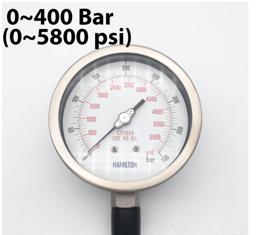 PRESSURE GAUGE 0 ~ 400 BAR / 0 ~ 5800 PSI 1/2" NPT BOTTOM 4" DIAL SIZE SS 316
