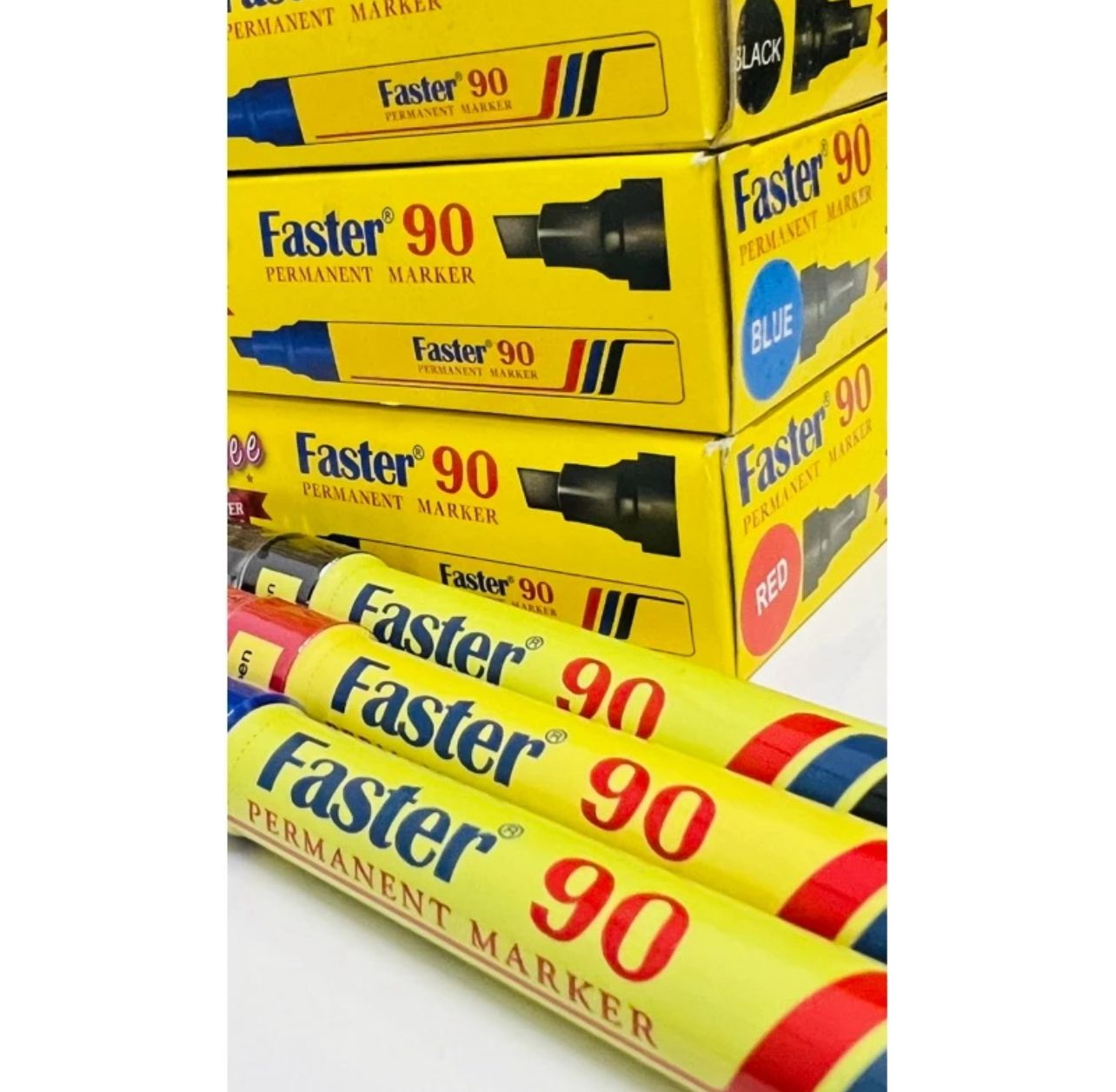 Faster 90 Permanent Marker Pen Black/Blue/Red (12pcs/Box)