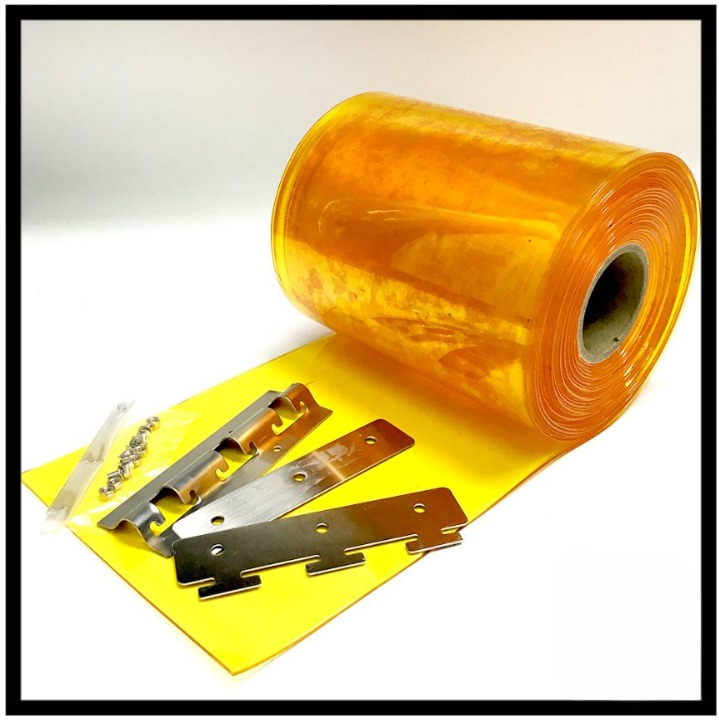 CLEAR YELLOW PVC CURTAIN STRIP KIT ANTI INSECT FREEZER ROOM DOOR STRIP SS 304 HANGING RAIL SUS304 HANGER