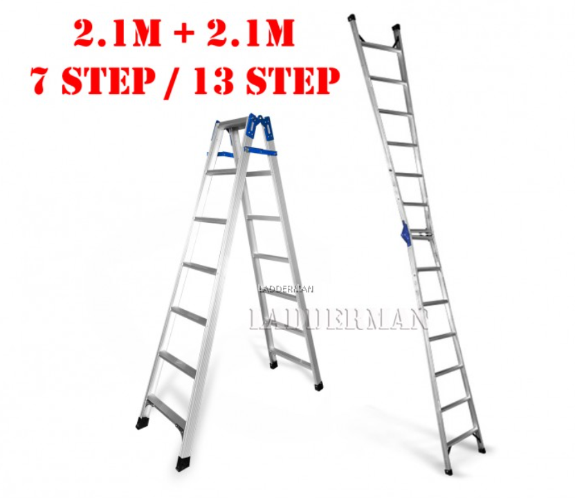 (2.1M + 2.1M) 4.2M 13 STEP MULTIFUNCTIONAL DUAL PURPOSE TWO WAY ALUMINIUM LADDER