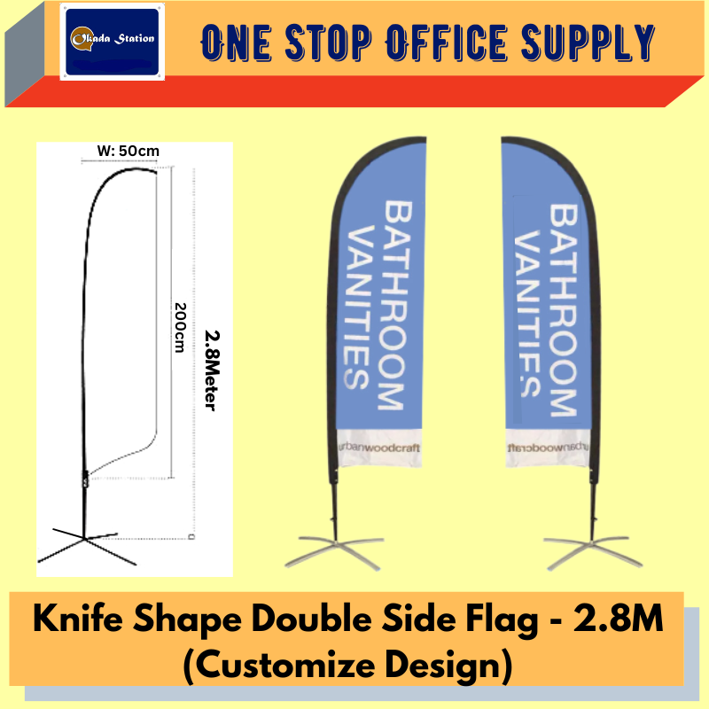 Okada Knife Shape Double Side Printing Flag (Customize Design) - 2.8M / Knife Shape Flag / Fiberglass Flag / Beach flag / Knife Shape Banner Flag / Double Side Flag / Advertising Beach Flag / Flag
