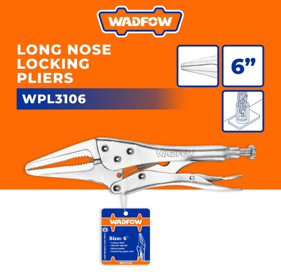 WADFOW LONG NOSE LOCKING PLIERS NICKEL PLATED CARBON STEEL (6") (WLP3106)