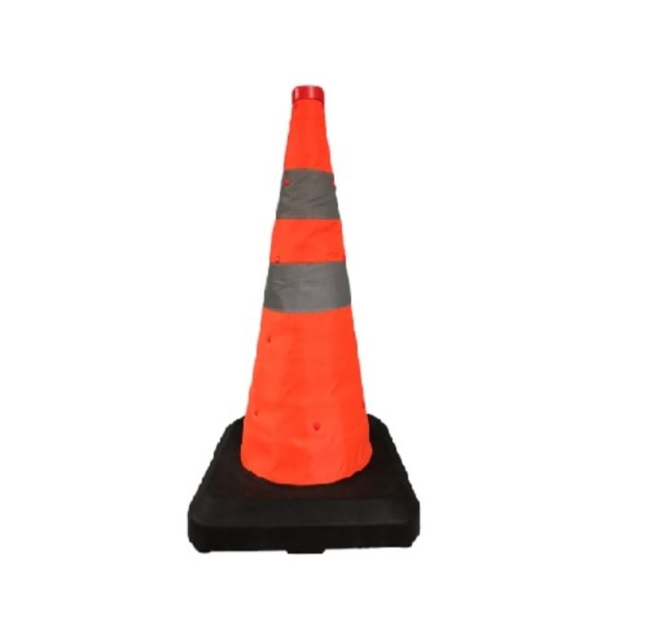 Collapsible fabric traffic cone with built in LED light