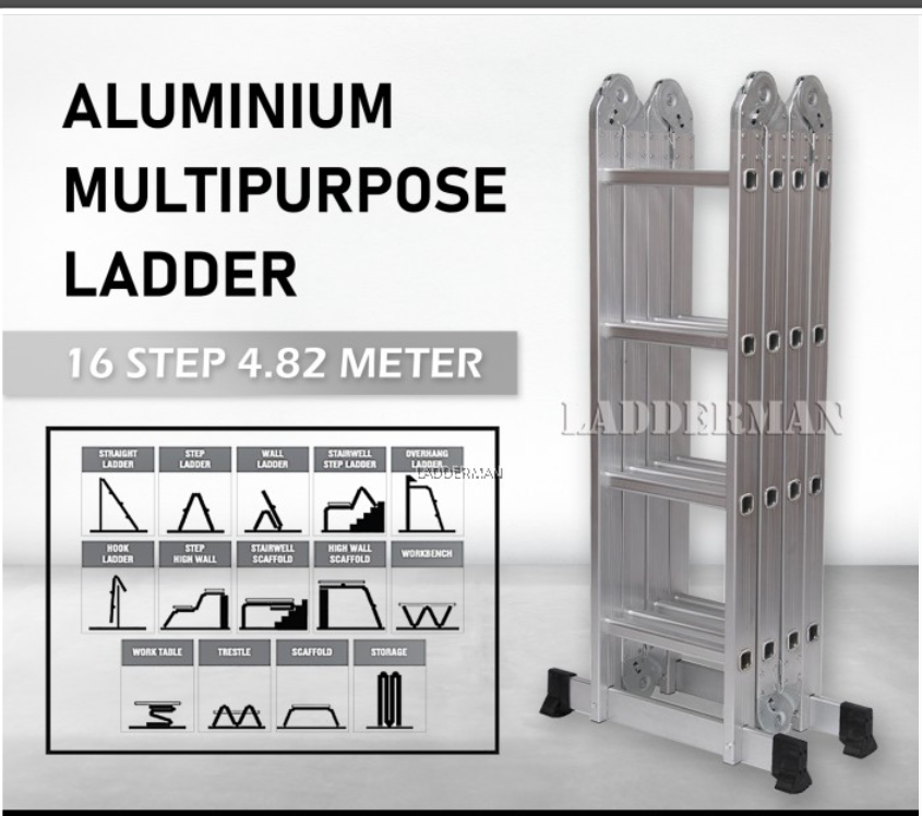 16 STEP MULTIPURPOSE ALUMINIUM LADDER 4.82M