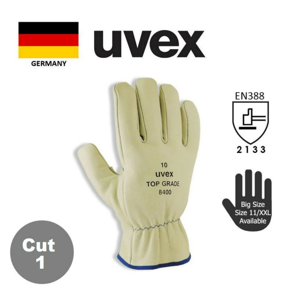 UVEX 60291 TOP Grade 8400 Full Grain Leather Glove Beige 27cm Safety Gloves