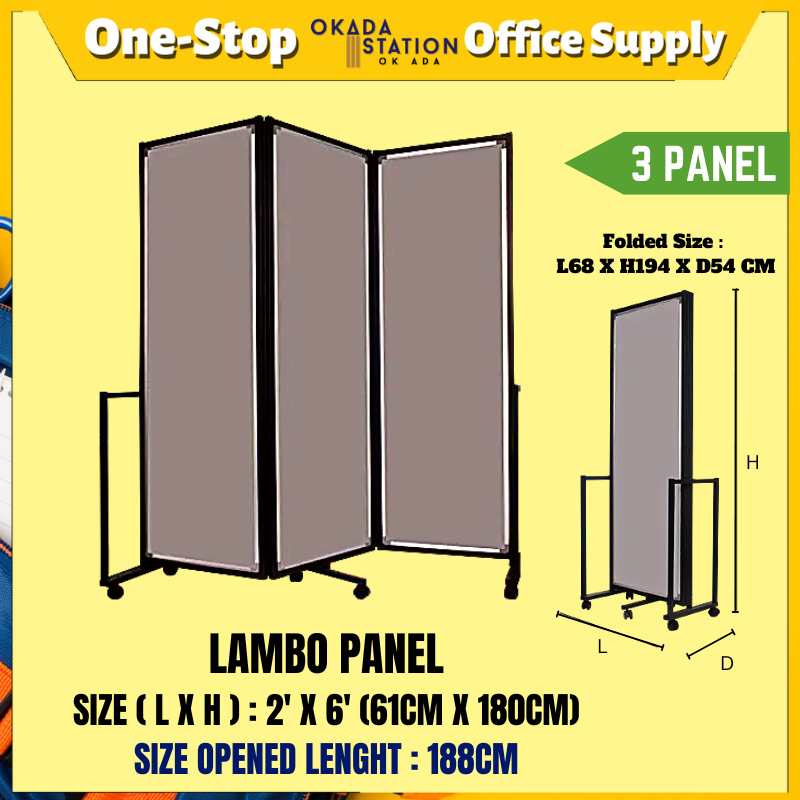 LAMBO PANEL (2' X 3') LP-3 LAMBO PANEL (2' X 6') - 3 PANEL (Opened Length : 188cm) / 3 PIECE LAMBO PANEL / LAMBO WALL PARTITION / MOBILE LAMBO PANEL / MOVEABLE LAMBO PANEL / / MOVEABLE PANEL / DISPLAY PANEL / MOBILE PANEL / PARTITION / PRESENTATION BOARD / PANEL