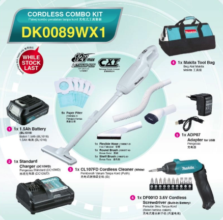 MAKITA 12Vmax Cordless Combo Kit - DK0089WX1 (CL107D & DF001D)