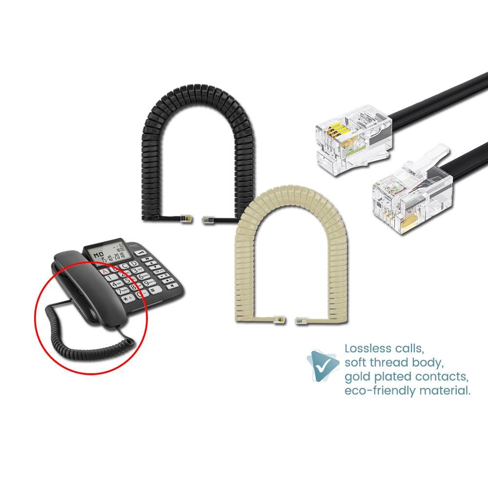 4P4C TELEPHONE HANDSET RECEIVER CORD 2 METER (BLACK)