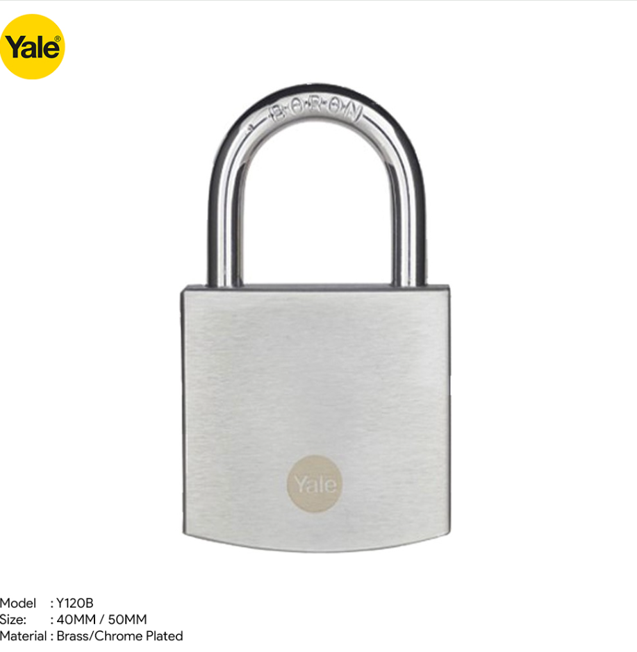 YALE Y120B SERIES BRASS PADLOCK WITH CHROME FINISH
