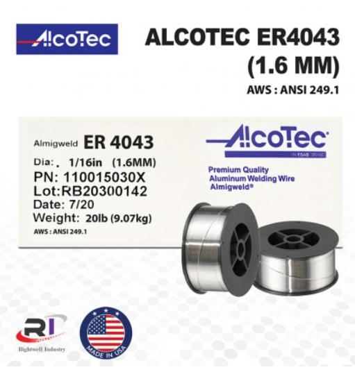 RIGHTWELL ALCOTEC ER4043 ALUMINUM MIG WELDING WIRE ALMIGWELD (1.6MM) 9.07KG