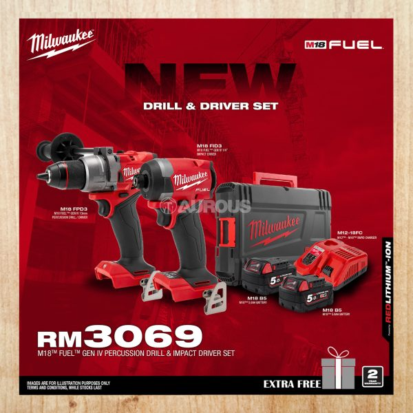 MILWAUKEE M18 FUEL™ Gen IV Percussion Drill and Impact Driver Set M18 FID3-502X /M18 FPD3-0X0 OR M18 FPD3-502X M18 FID3-0X0