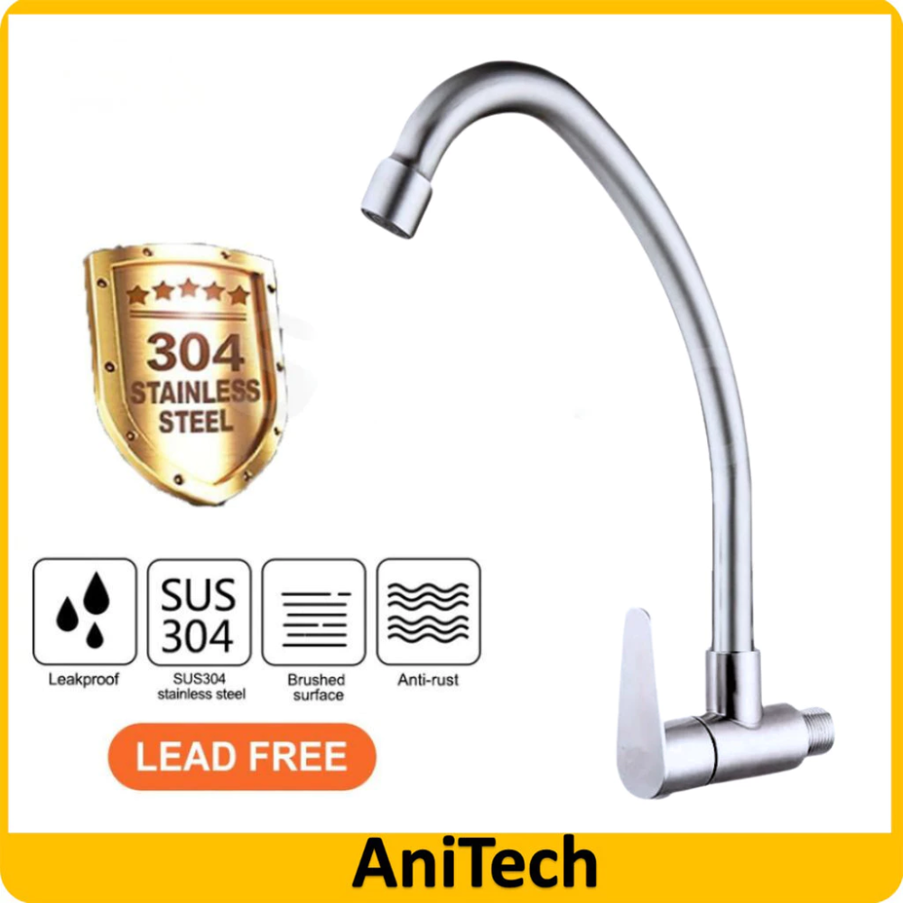 ANITECH SUS 304 Stainless Steel Bathroom Kitchen Faucet Wall