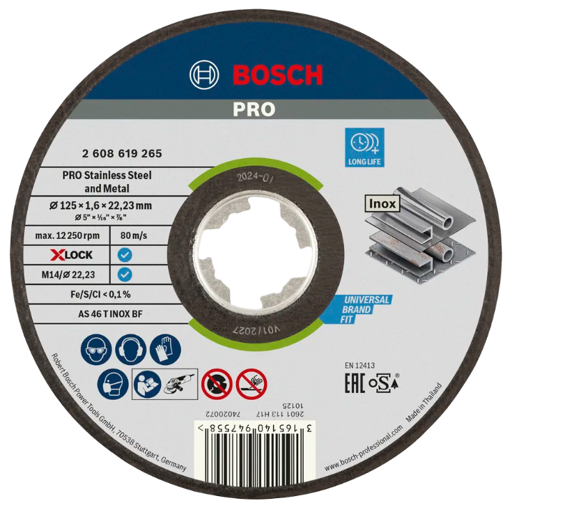 BOSCH PRO STAINLESS STEEL AND METAL BONDED CUTTING DISC (125 X 1.6 X 22.23 MM) (2608619265)