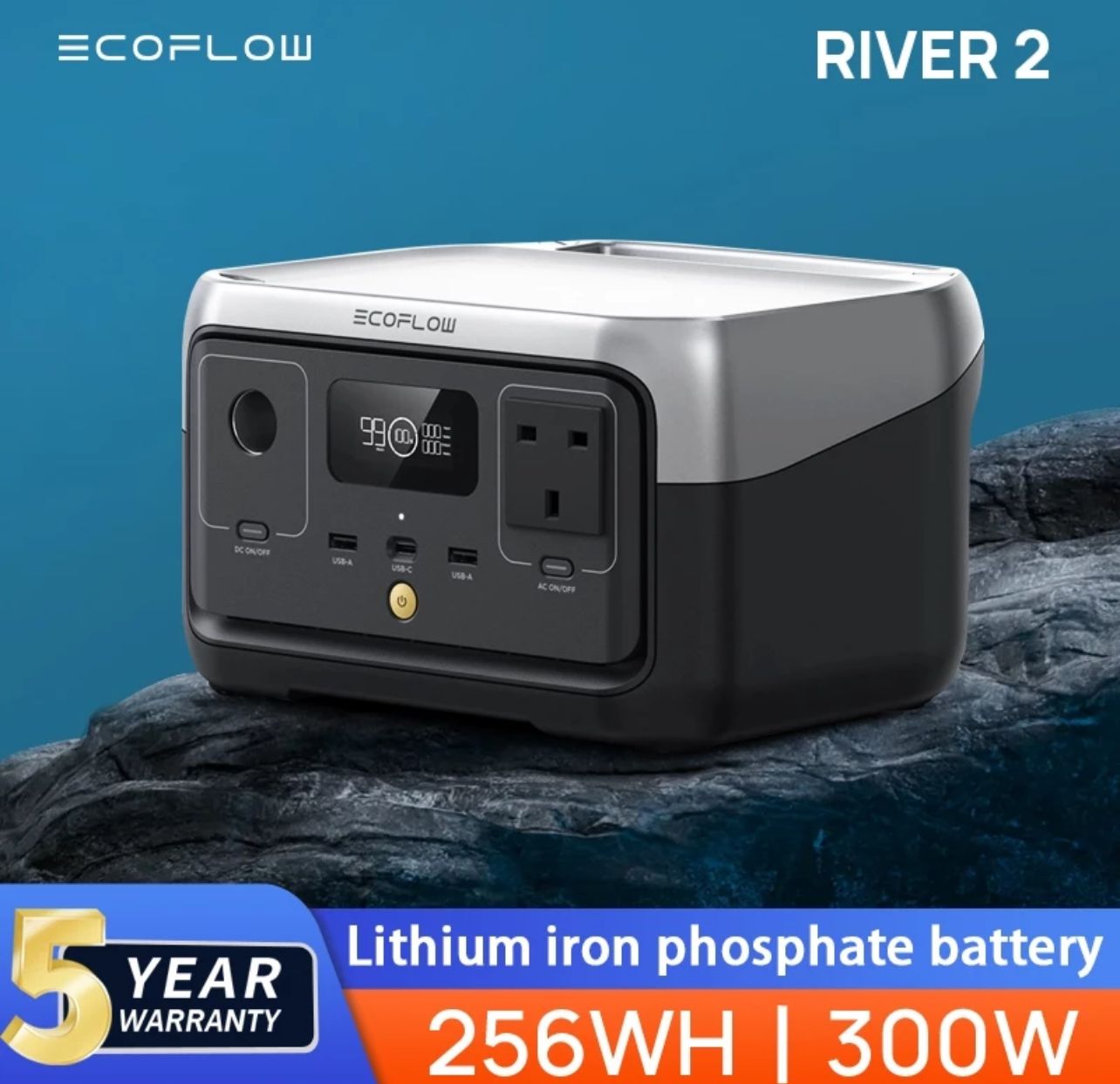EcoFlow RIVER 2 256WH Portable Power Station 220V AC Outlets & LED Flashlight Fast Charging