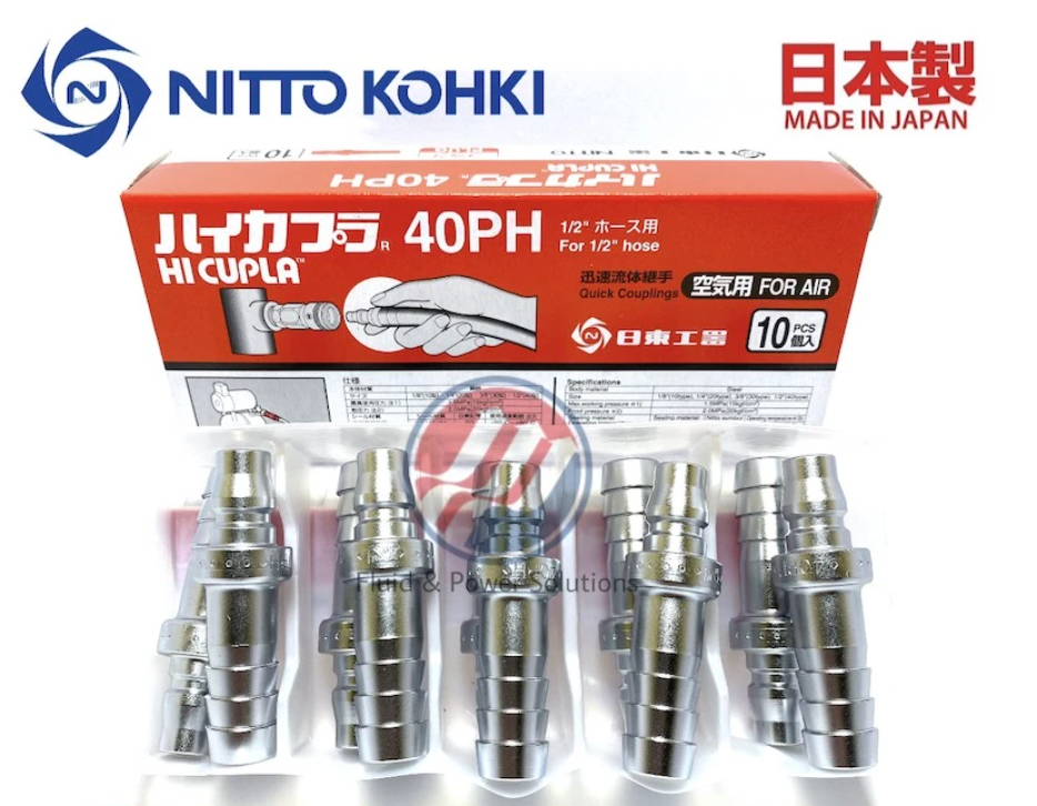 "Genuine" Nitto Kohki Hi Cupla 40PH Plug Hose Barb 1/2" ,1 Box 10pcs , Hi Coupler , Quick Coupler , Hi-Cupla .