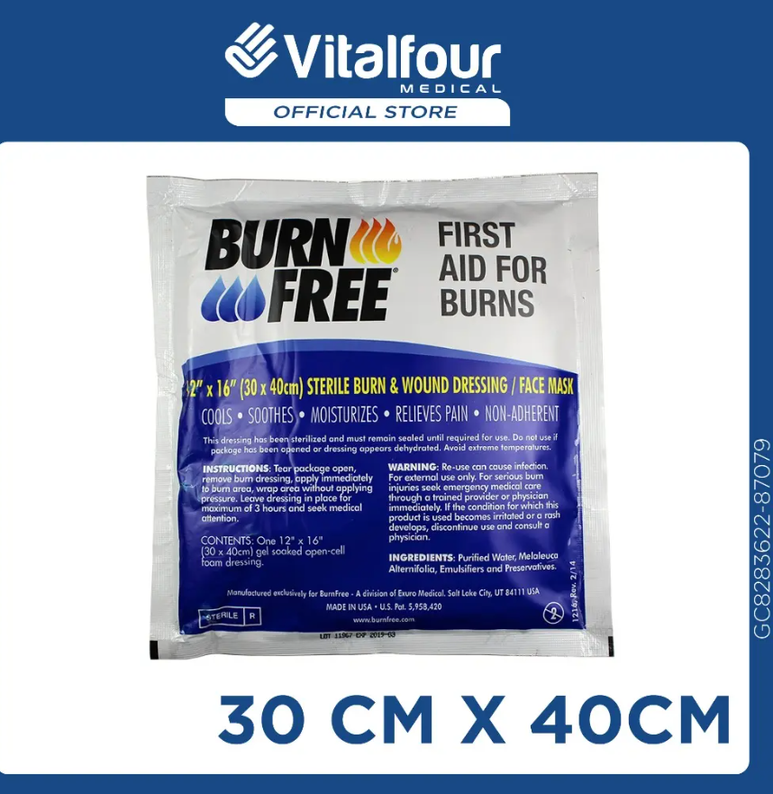 VITALFOUR BURNFREE 30CM X 40CM STERILE FACE MASK BURN DRESSING FIRST AID FOR BURN (1PC/PACK)