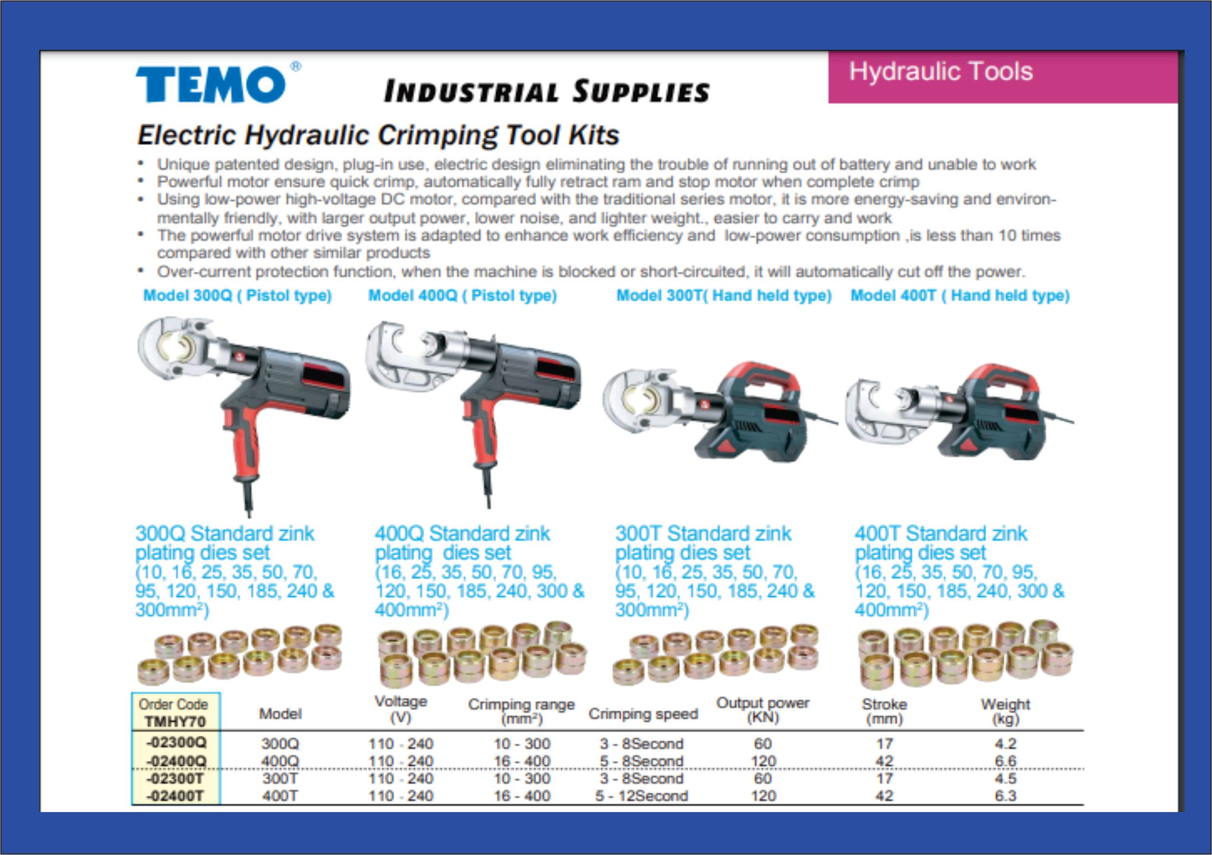 TEMO ELECTRIC HYDRAULIC CRIMPING TOOL KIT OCHA ELECTRIC HYDRAULIC CRIMPING TOOL KIT -VARIOUS MODEL