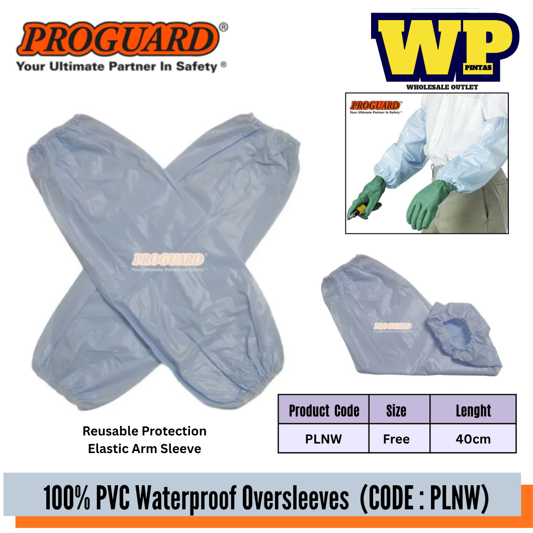 PROGUARD - PVC WATERPROOF REUSABLE PROTECTION ELASTIC ARM SLEEVE (50 PAIRS) / 100% PVC OVERSLEEVES / WATERPROOF ARM SLEEVE / CHEMICAL LAD OIL RESISTANT / ARM PROTECTION / OVERSLEEVES / PLNW
