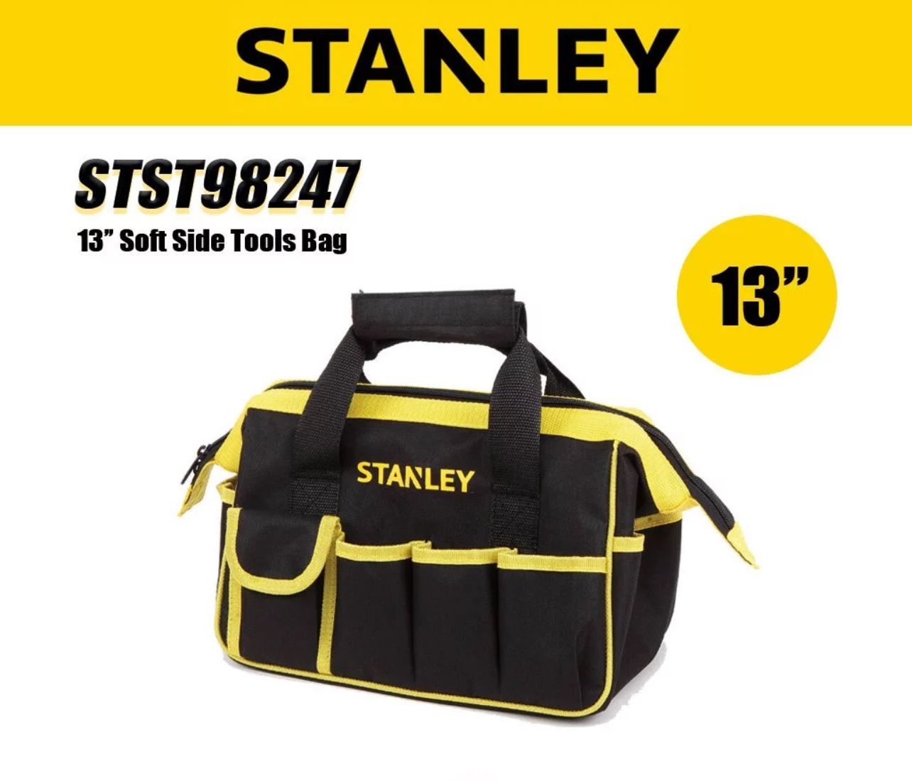 STANLEY STST98247 13'' Hand Carry Soft Side Canvas Tools Bag Nail Bag Tool Bag Storage Bag STST 98247