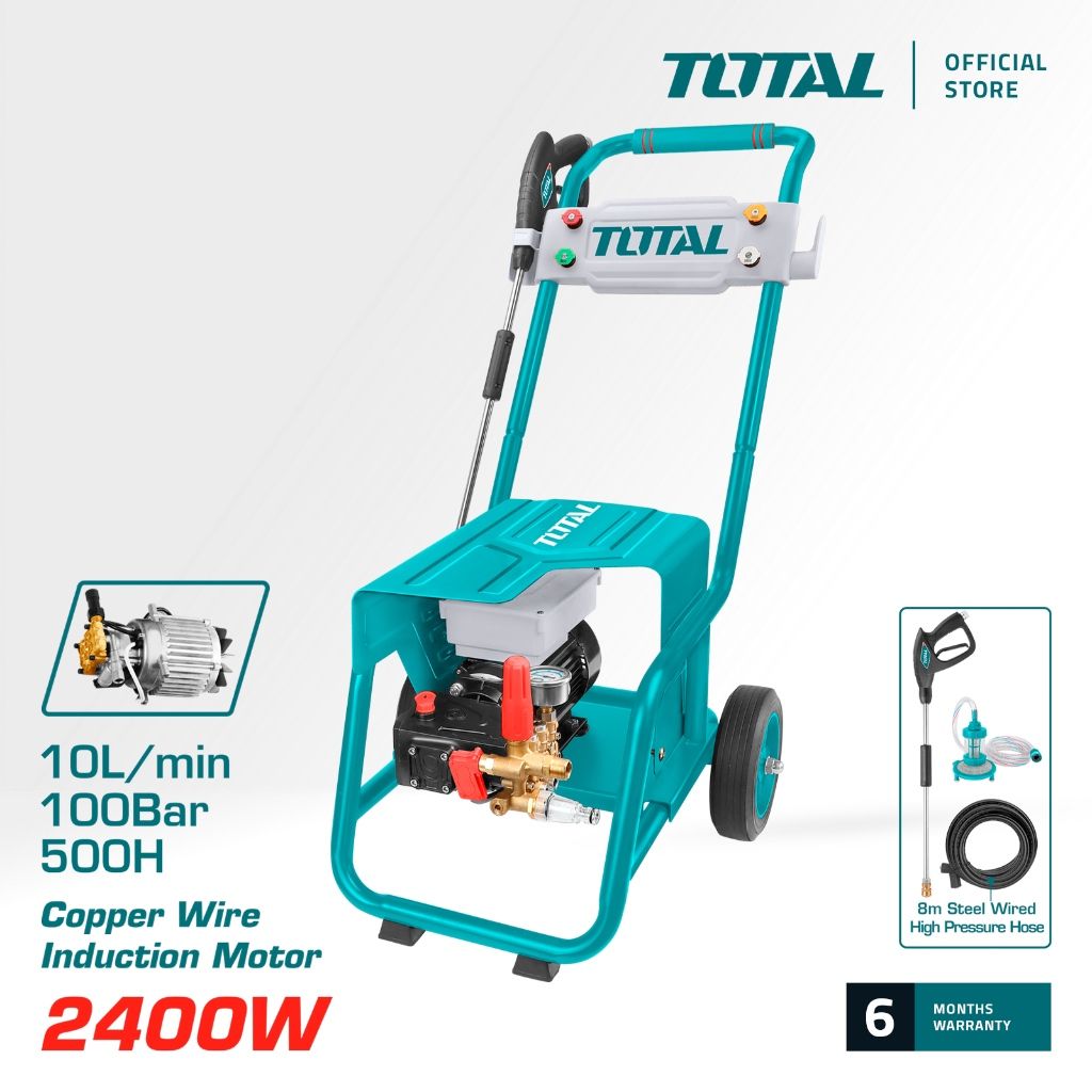 TOTAL HIGH PRESSURE WASHER (2400W) SUITABLE FOR COMMERCIAL USE + METAL LANCE + NOZZLES (4 PCS) + HOSE (8M) TGT11176