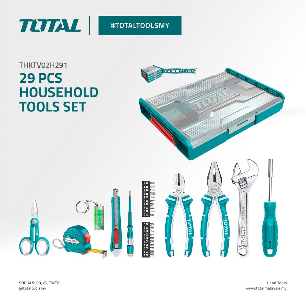 TOTAL HOUSEHOLD TOOLS SET (29 PCS) THKTV02H291