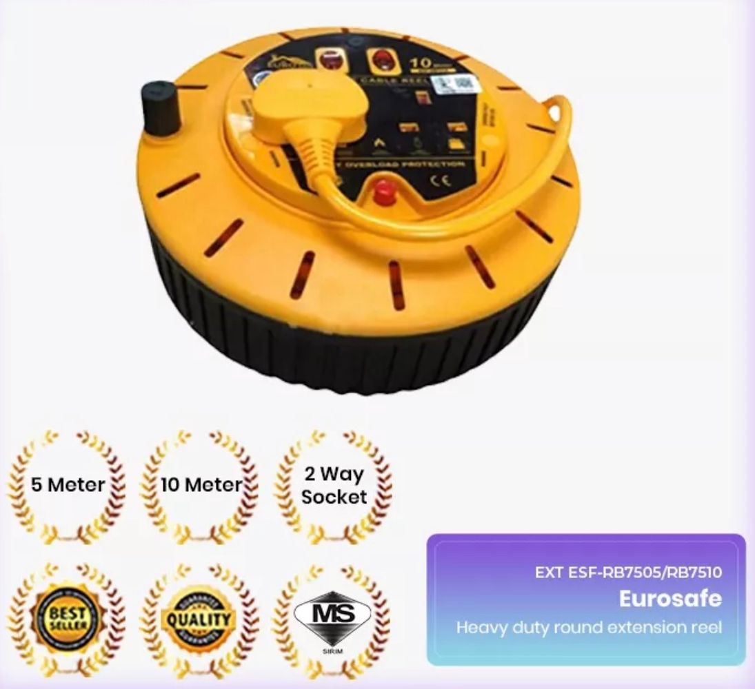 Eurosafe CASSETTE CABLE ROUND EXTENSION REEL 2 GANG SOCKET SIRIM APPROVED