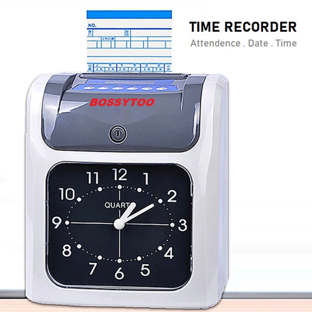 Bossytoo Wall Mount Electronic Analog Clock Time Recorder Machine Attendance Employee Payroll Office Factory Punch Card