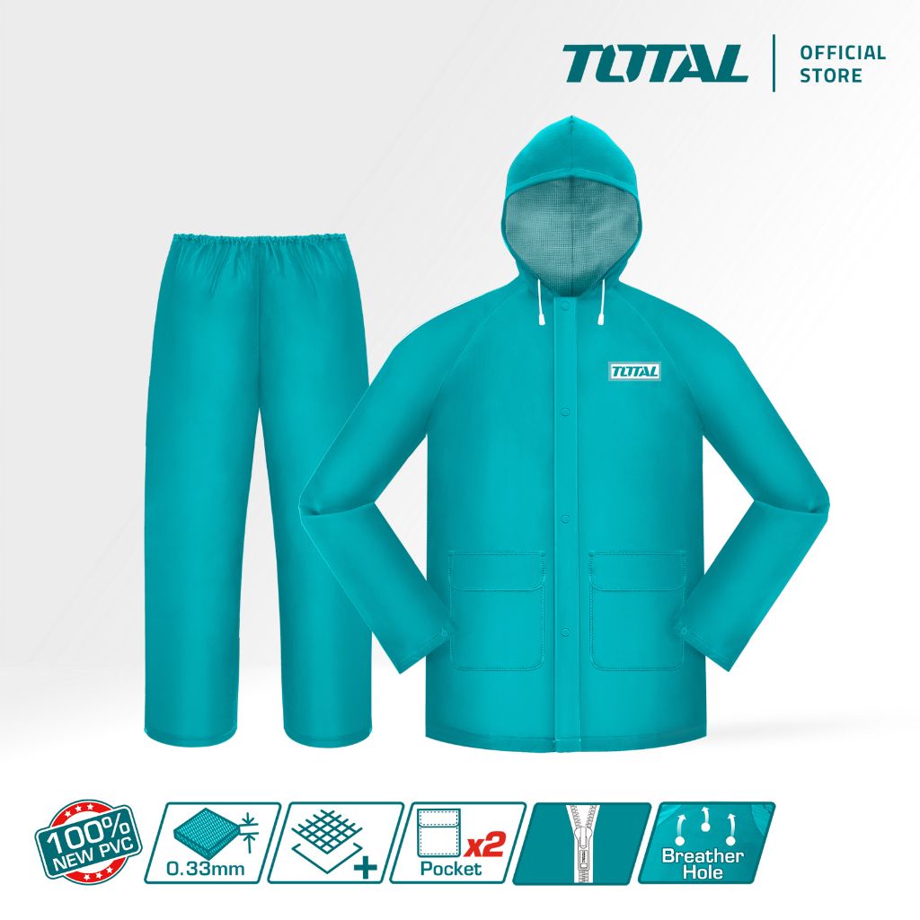 TOTAL RAIN SUIT HOODED + 2 POCKETS + REAR REFLECTIVE STRIP WATERPROOF 100% NEW PVC THTRS031.XL