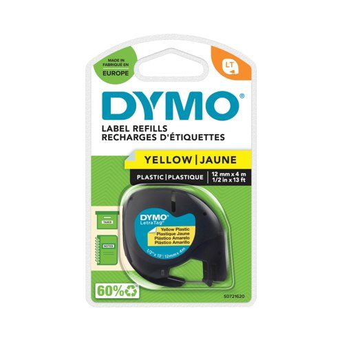 DYMO TLT 91202 LETRATAG PAPER TAPE 12MM X 4M  YELLOW