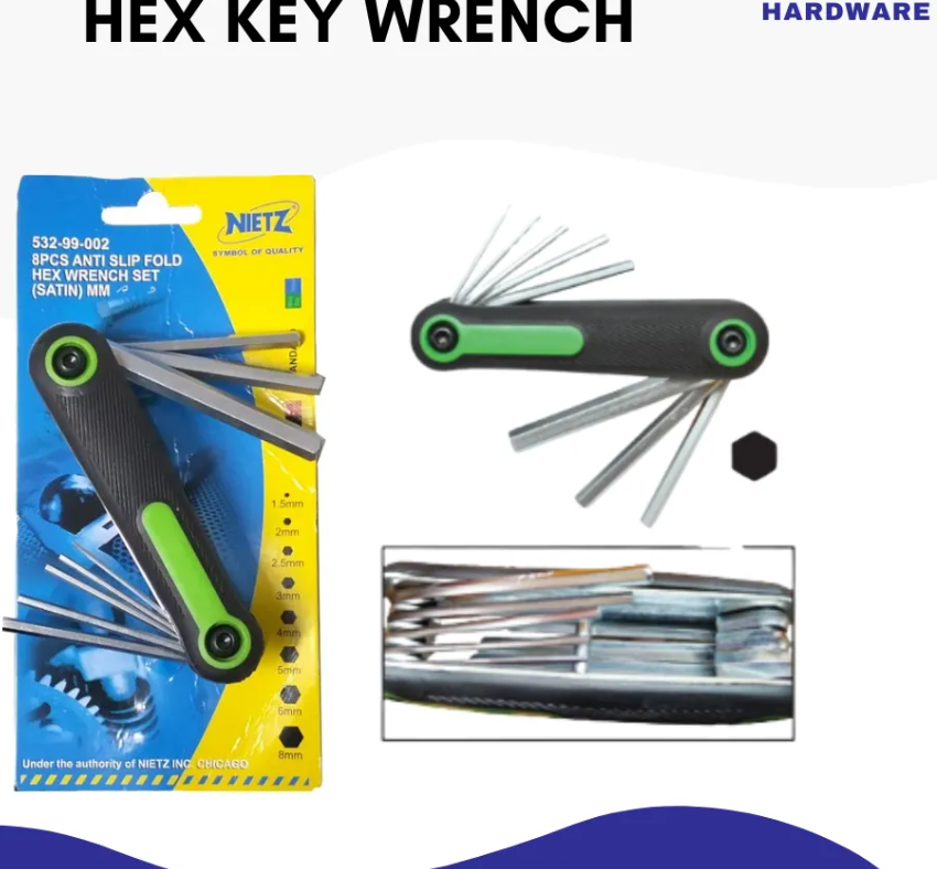 NIETZ 8PCS ANTI SLIP FOLD HEX WRENCH SET (SATIN) MM 539-99-002