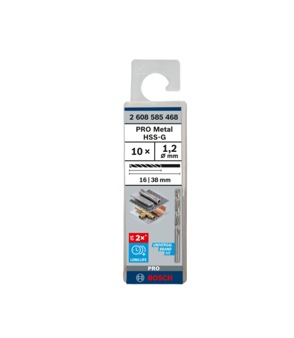 BOSCH PRO METAL HSS-G TWIST DRILL BIT STANDARD LENGTH 1.2 X 16 X 38 MM (10 PCS) (2608585468)