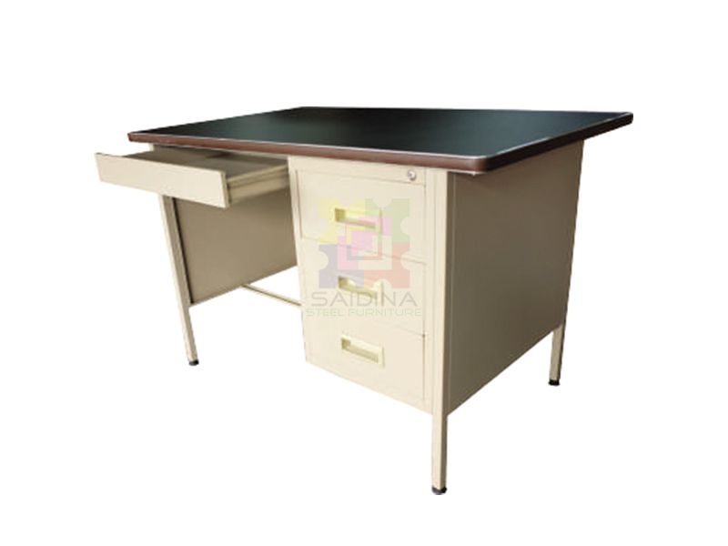 OEM *Meja Besi 4 kaki Berlaci dengan Top Linoleum Hitam | 4ft Single Pedestal Steel Desk (Black Linoleum Top) | Model: S102/LT