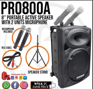 Dynamax PRO 801A OCHA Dynamax PRO800A 8 Inch Portable Active Speaker with 2 Units Microphone Replace To PRO 801A