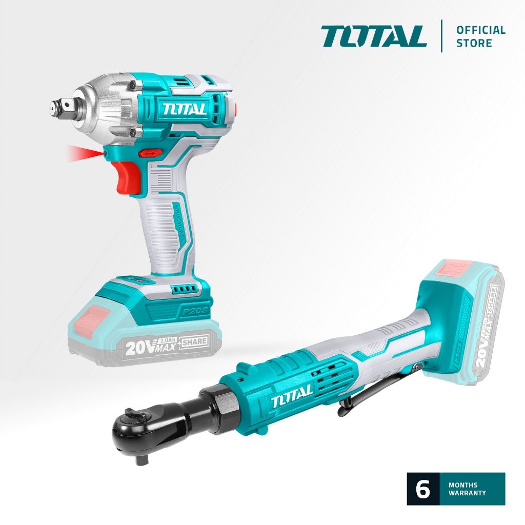 TOTAL LI-ION CORDLESS COMBO KIT WITH IMPACT WRENCH & DRIVE RATCHET (20V) + BATTERY (2 PCS) + CHARGER P20S TOSLI23043