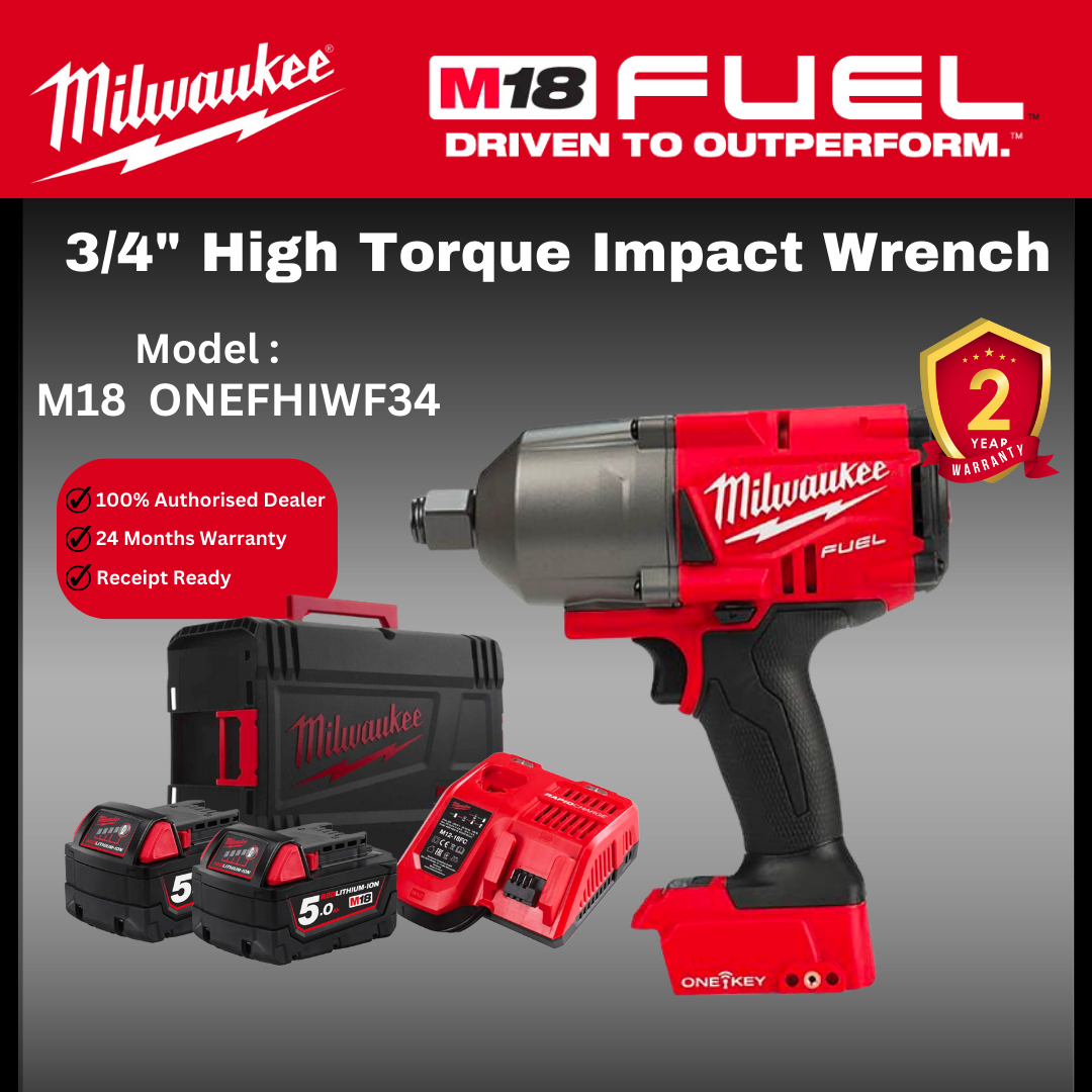MILWAUKEE M18 3/4" High Torque Impact Wrench 2032Nm / 2032Nm MILWAUKEE FASTENER / M18 ONEFHIWF34-502C / Milwaukee Impact Wrench