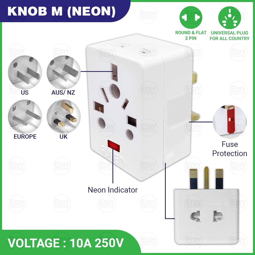 NO BRAND 3 WAY ADAPTER KNOB M (NEON) FREE DELIVERY