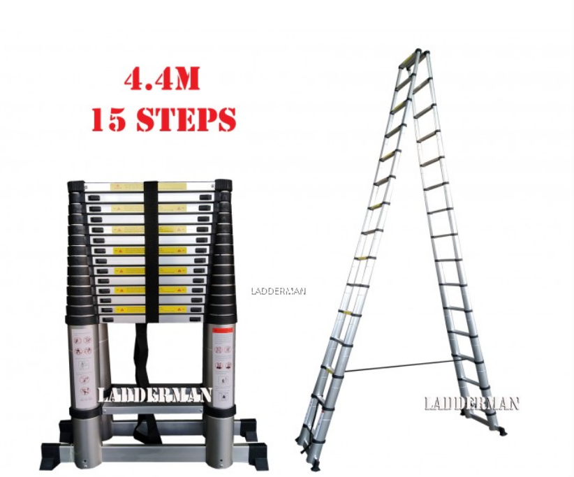 DS44 DOUBLE-SIDED TELESCOPIC ALUMINIUM LADDER WITH STABILIZE BAR 4.4M