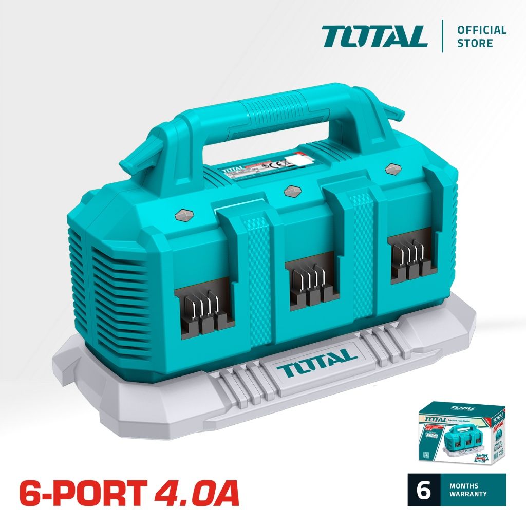 TOTAL 6-PORT LI-ION BATTERY CHARGER (4000MA/20V) CHARGES 6 BATTERIES SEQUENTIALLY P20S TFCLI2064