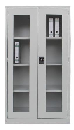 GOODVIEW FULL HEIGHT CUPBOARD WITH GLASS SWINGING DOOR C/W 3 ADJ SHELVES