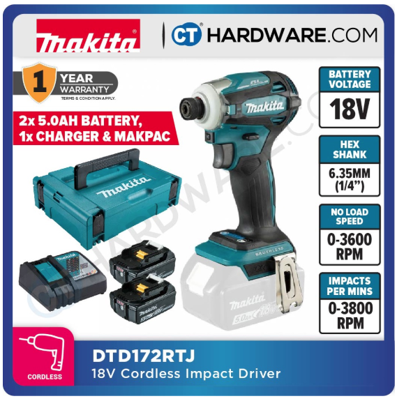 MAKITA 18V Cordless Impact Driver - DTD172RTJ/ Z